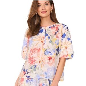 Vince Camuto Floral-Print Puff-Sleeve Top
